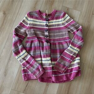 Free People Striped Pink and Brown Button-Up Sweater Cardigan as seen on Glee!